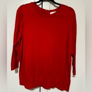 1901 by Nordstrom Red Crewneck Button Back Lightweight Sweater
